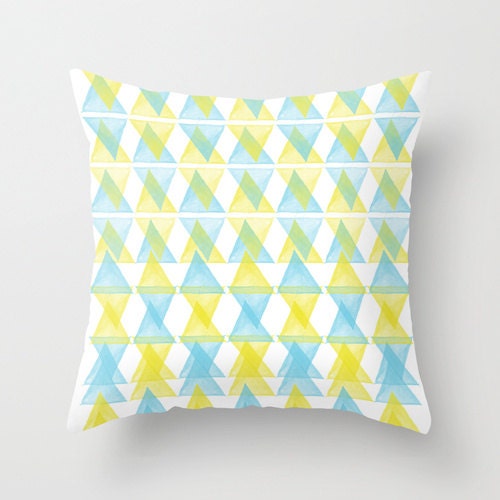 Pillow Cover, Watercolour Triangles, Throw Pillow, Lime Blue, Modern Decor, Nursery Room Pillow, 16x16 Pillow, Home Decor -  Arlequin