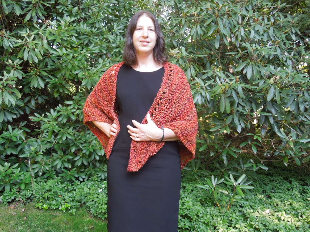 Prayer Shawl hand knit in shades of red and orange--Wild Fire Shades