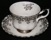 Royal Albert 25th Anniversary silver teacup and saucer circa 1970-