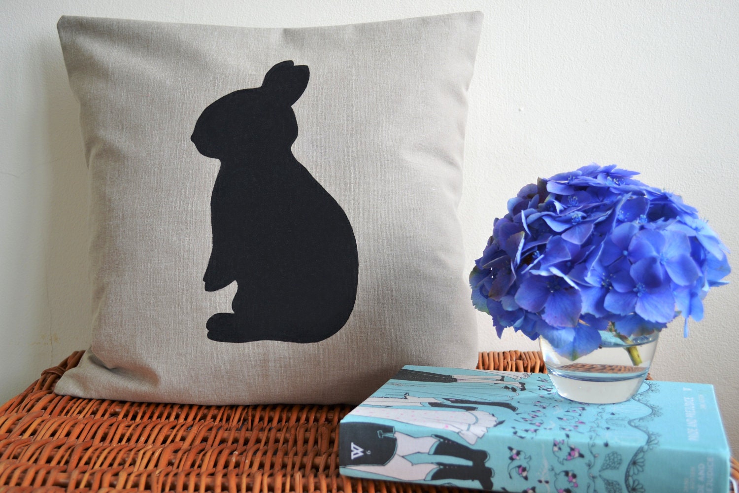 Rabbit Silhouette Pillow cover, Bunny Cushion Cover for Children's Nursery