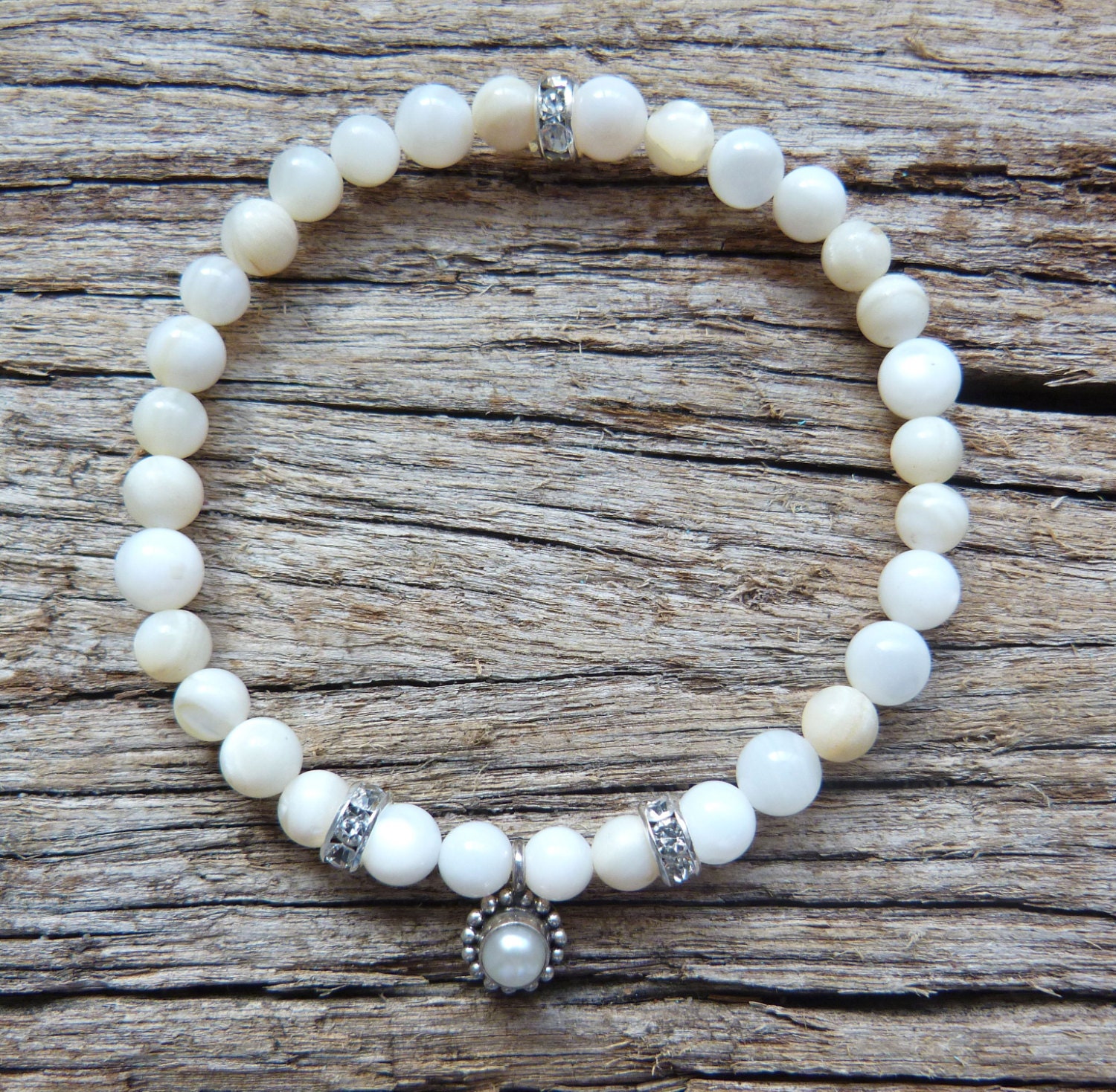 beachcomber freshwater shell pearl charm rhinestone bracelet beach wedding