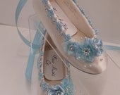 Wedding Shoes Flower-Girls Ballerina Slipper Blue White Silver