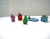 Tiny Christmas Tree, Miniature Cottage Hand painted and Handmade