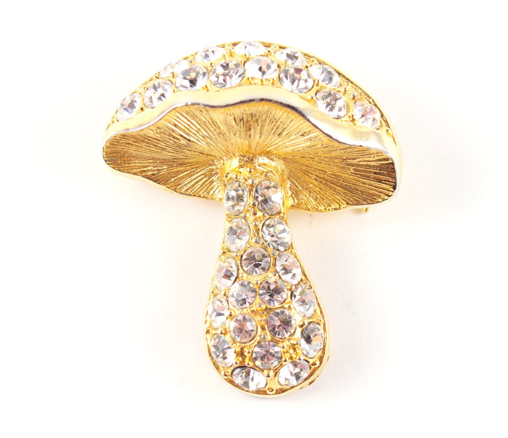 Vintage Mushroom Brooch Pin MOD Psychedelic and Classy Swarovski Crystal Style