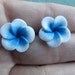 Stainless Posts 15mm Beautiful Hawaiian White Plumeria Frangipani Polymer Clay Post Earrings with a Bright Cornflower Blue Center