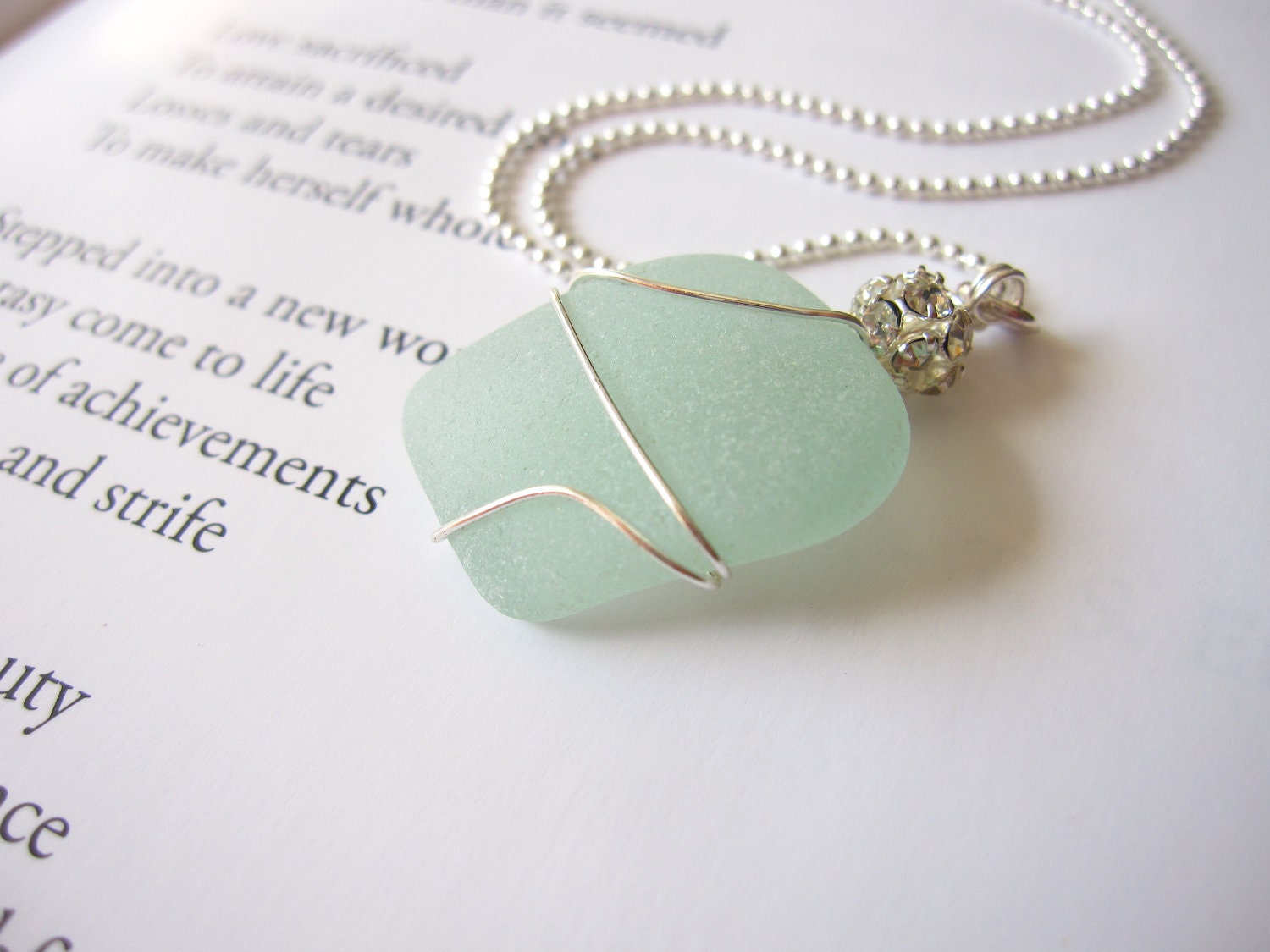 Seafoam seaglass necklace - Bride's Necklace for beach Wedding - Perfect nautical gift for girlfriends, sisters, bride - FREE SHIPPING