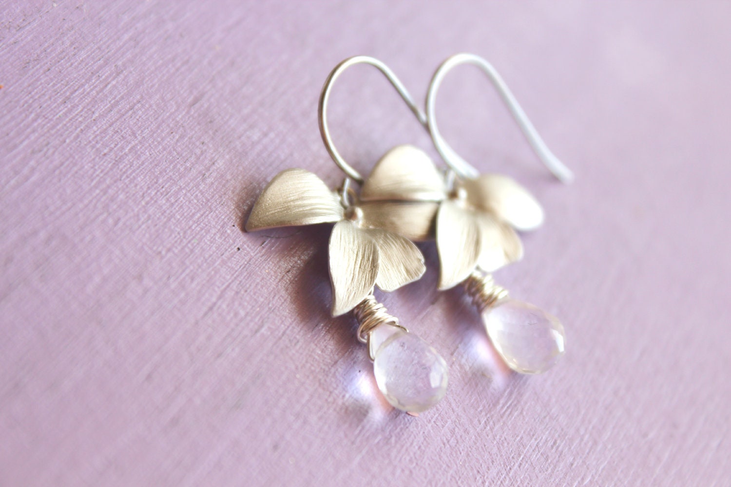 Silver leaf crystal earrings