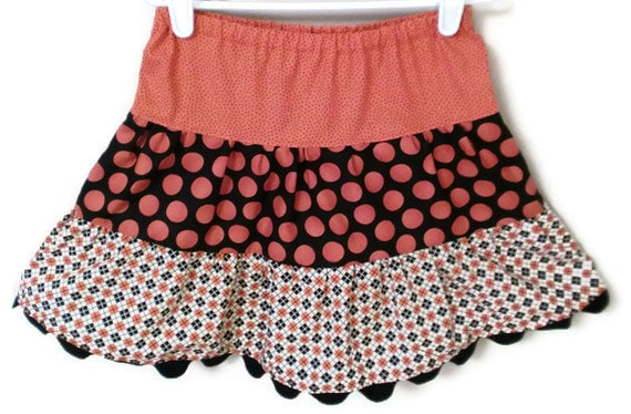 Halloween Girl's Twirl Skirt, Argyle and Dots in Black and Orange, Sizes 3T -6T, 7-10