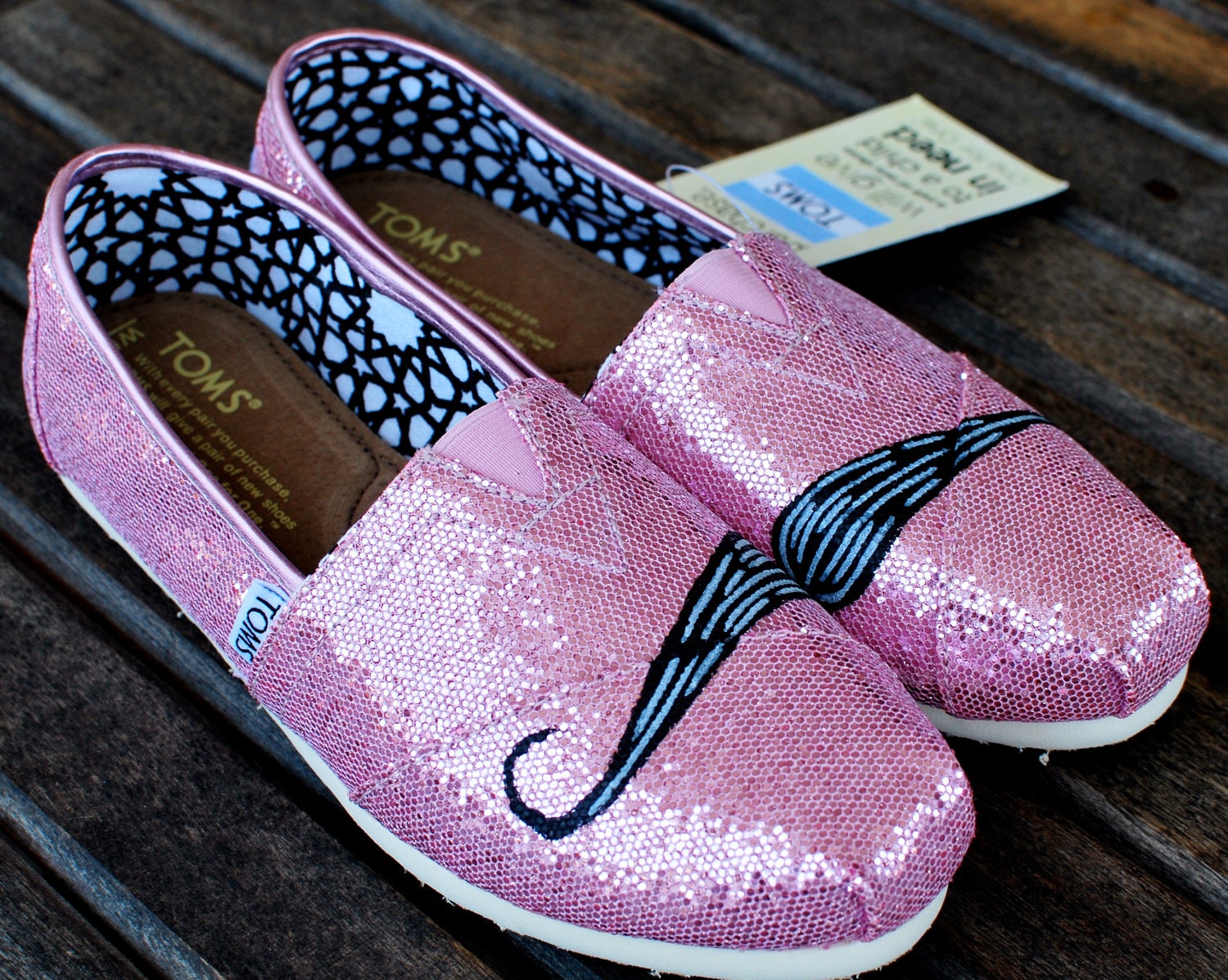 Pink Glitter Mustache TOMS shoes