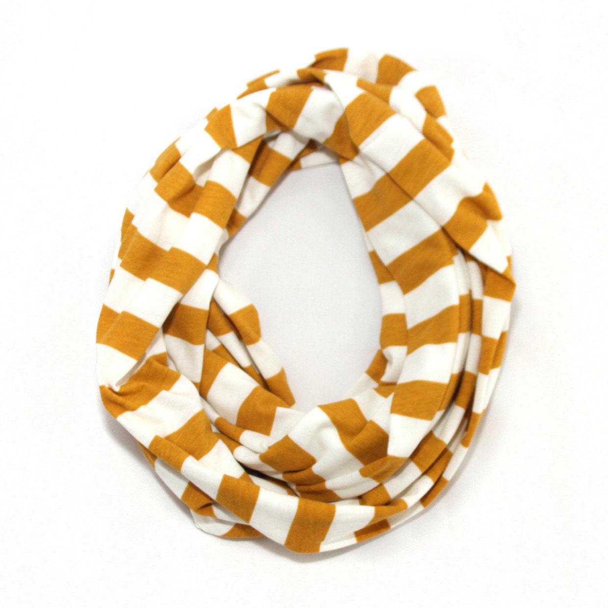 Mustard Infinity Scarf - Yellow and Ivory Stripes