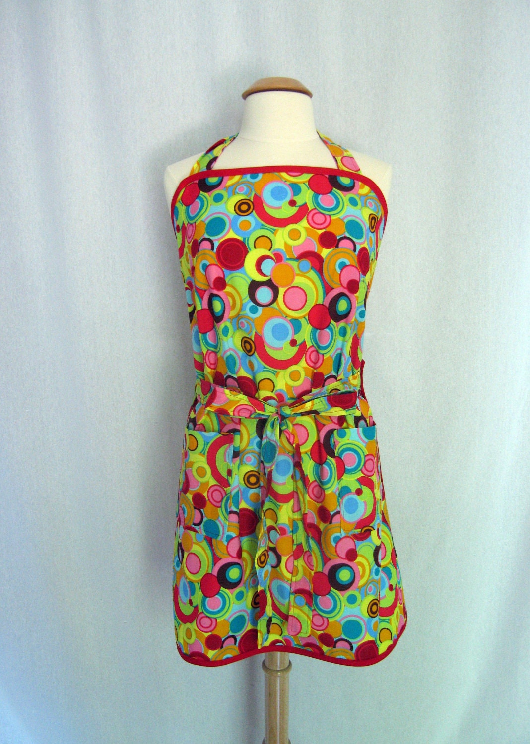 Candy Shop Ice Cream Shop Butcher Apron Wrap Apron Dress Halter Apron with Concentric Circles