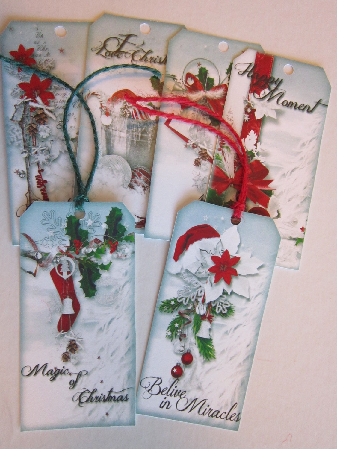 6 Christmas Holiday Green Red Blue Winter Gift Wrap Tags Il_570xn