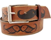 Moustache brown leather belt - Handmade belt - Gift for man - Gift for her