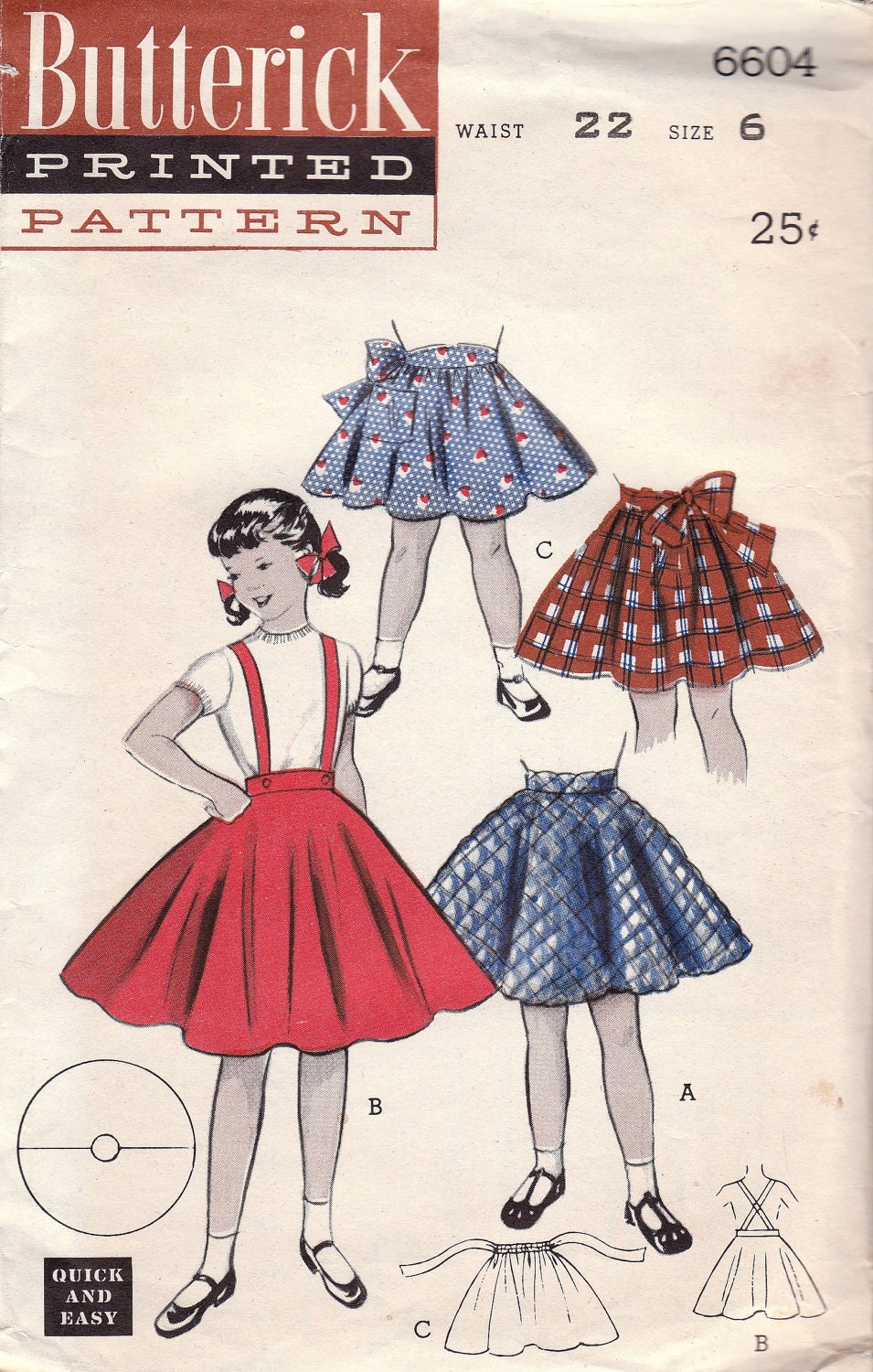 Girls 50s Circle Skirt Pattern Butterick 6604 Size 6