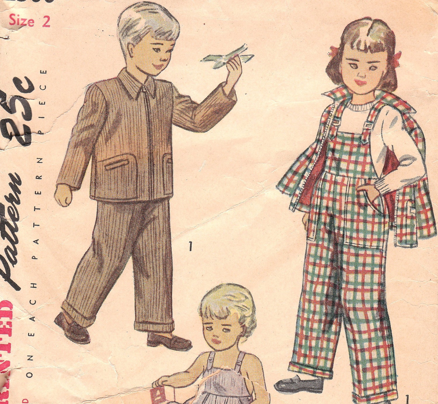 1940s Child's Overalls & Jacket Pattern Simplicity 2300 Size 2