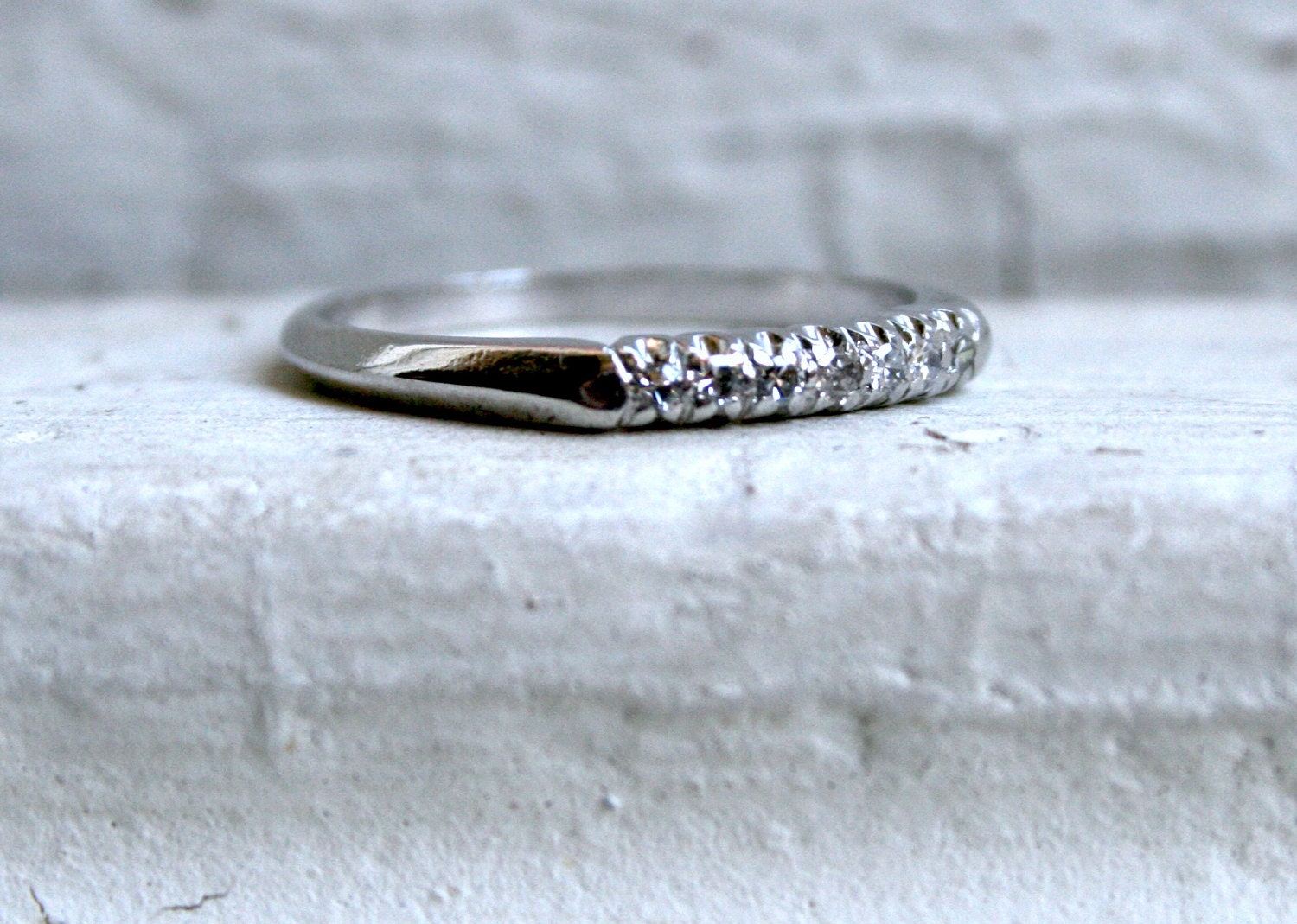 RESERVED - Classic Vintage Platinum Diamond Wedding Band - 0.10ct