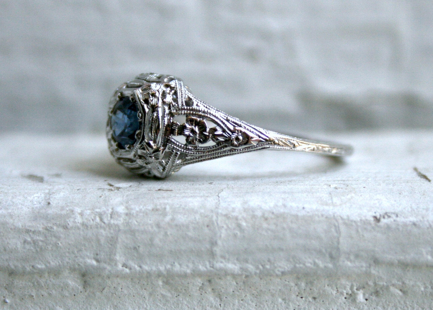 RESERVED - Stunning Vintage Platinum Sapphire Engagement Ring.