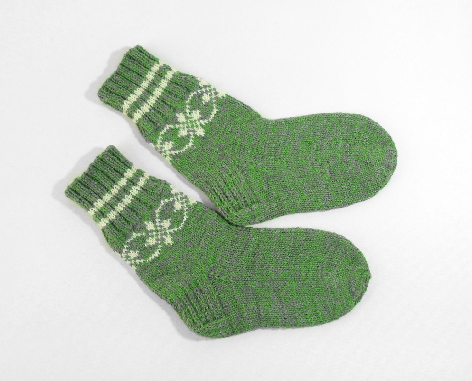 Hand Knitted Wool Socks - Green, Size Small