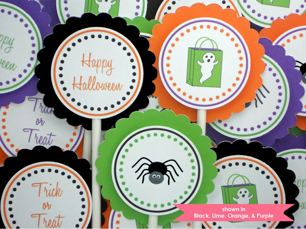 Halloween Cupcake Toppers - Spooky Halloween Party Decorations - Personalization Available Il_570xn