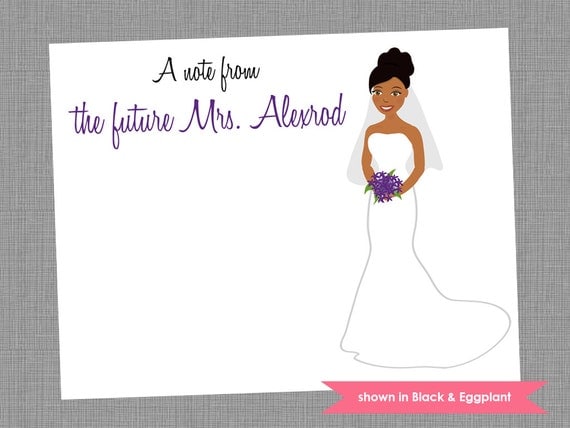 Wedding Thank You Note Cards - Personalized Bride Printed Note Card Set - Colors Customizable Il_570xn