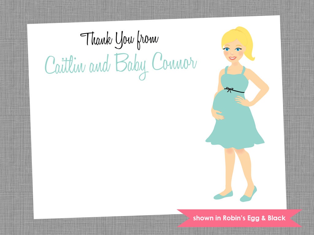 Baby Shower Thank You Note Cards - Personalized Mom-to-Be Printed Note Card Set - Colors Customizable Il_570xn