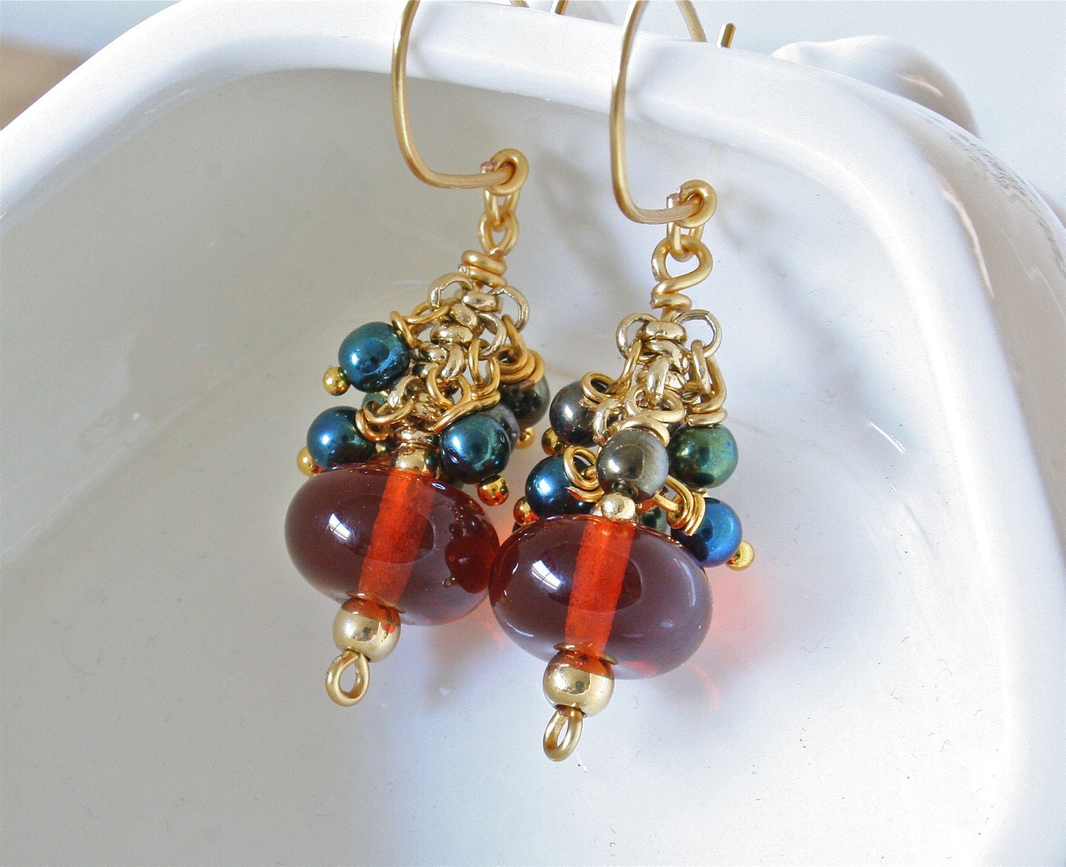 Amber Earrings on Amber Earrings Amber Glass Cluster Earrings Golden Honey Fall