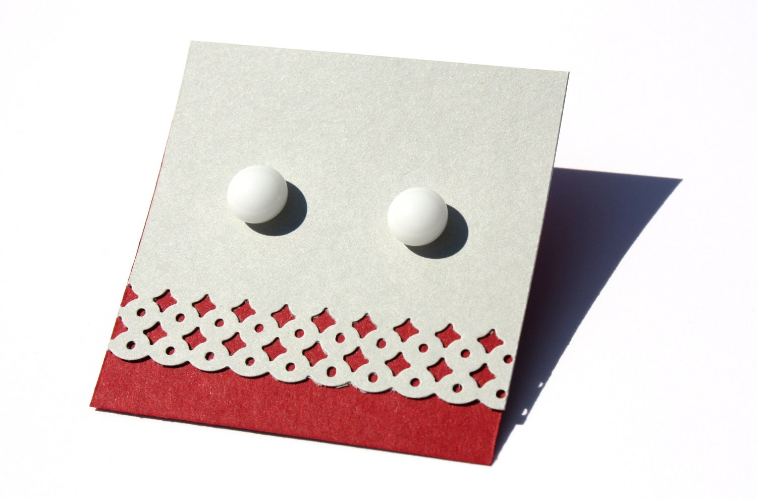Tiny Recycled Glass Earrings in White, Eco-Friendly Studs