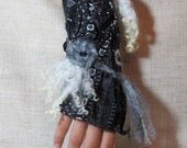 Grey Black Cuff Nuno Felted Bracelet Fashion Modern Textured Accessory Felt Wool Locks Fiber Art Arm Warmer Gift Sale
