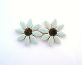 Dusk blue daisy earrings big ceramic daisies stud posts pale blue pastel blue brown Spring