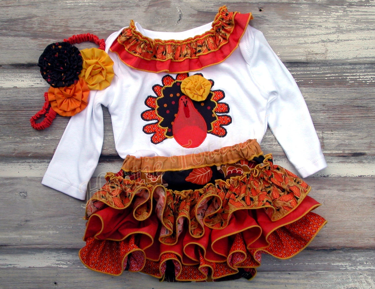 Baby Ruffle Bloomer Thanksgiving Ruffle Diaper Cover Set Thanksgiving Day - Turkey Applique, Holiday Ruffle Bloomer Set Toddler 5600 NL
