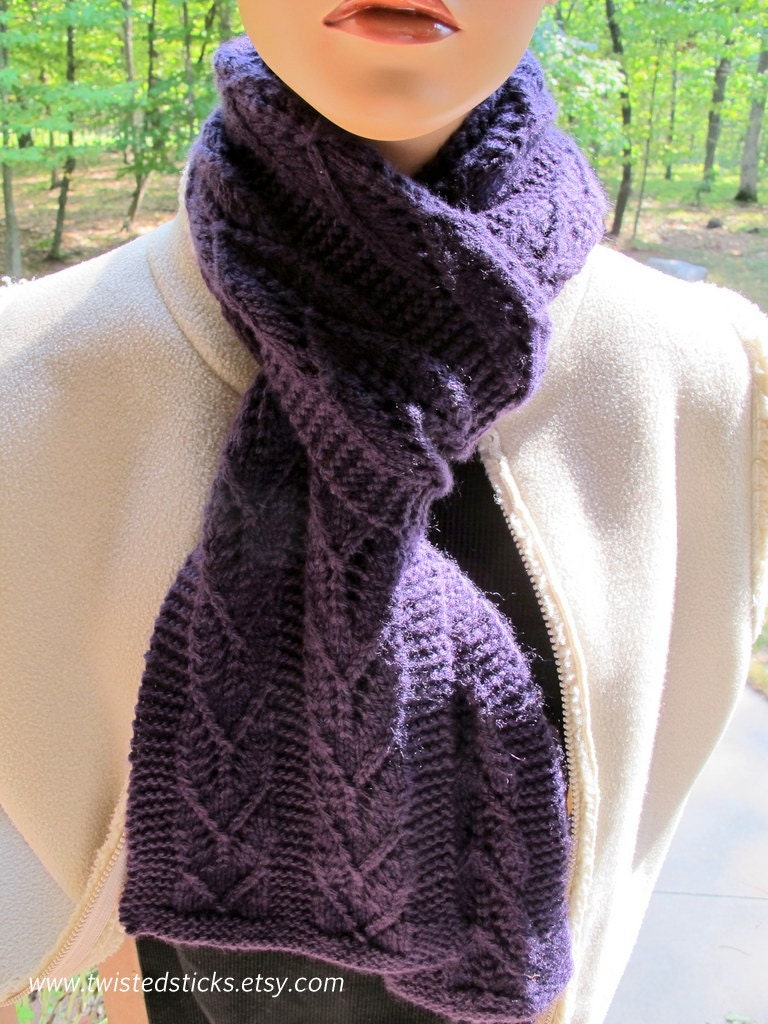 Hand Knit Scarf, Wool Scarf, Purple Winter Scarf, super soft