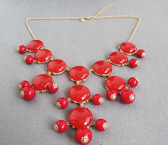 Red bib Bubble necklace, handmade bib Necklace/Statement Bubble Necklace,bridesmaid gifts,Beaded Jewelry,Charms SmoothBubble Necklace 02
