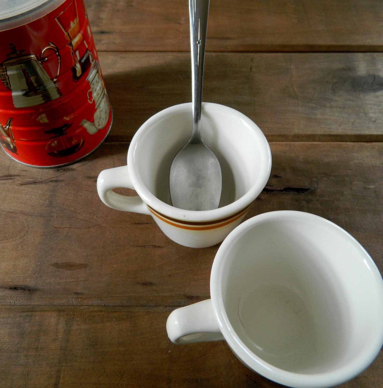 Vintage Buffalo China Restuarant Coffee Mugs Chocolate and Russet Bands Thick Wall Construction Insures A Hot Cup Of Joe