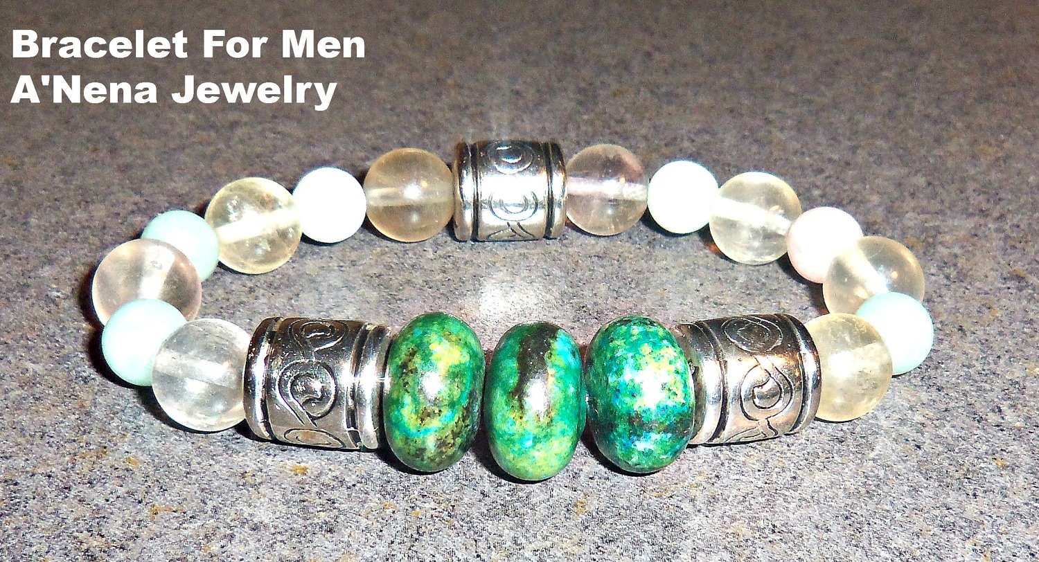 Men's Bracelet   "Assertive" Imperial Jasper, Fluorite & Amazonite