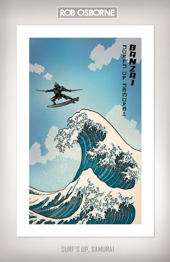 SURFS UP SAMURAI Pop Art Print 11x17 by Rob Osborne