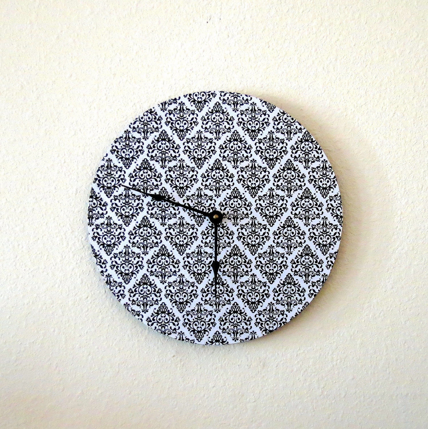 Kitchen Wall Clock, Damask, Home and Living, Decor and Housewares, Home Decor, Eco Friendly Art, Unique Clock, Unique Gift