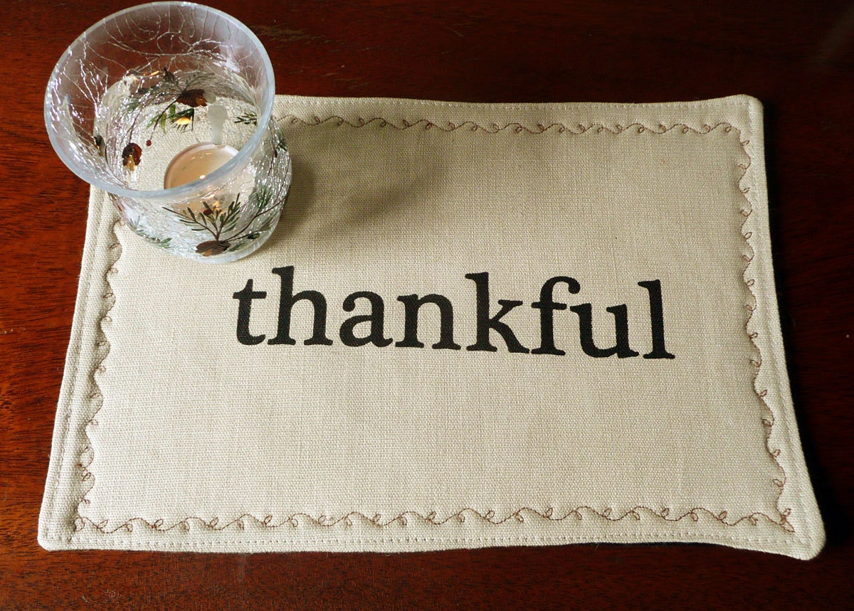 Table and Home Decor Linen Candle Quilt -thankful