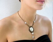 Swarovski Crystal Necklace  - Gothic Brass Necklace - Victorian Jewelry