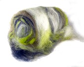 carded wool art batt for spinning or felting navy & lime 2.99 oz