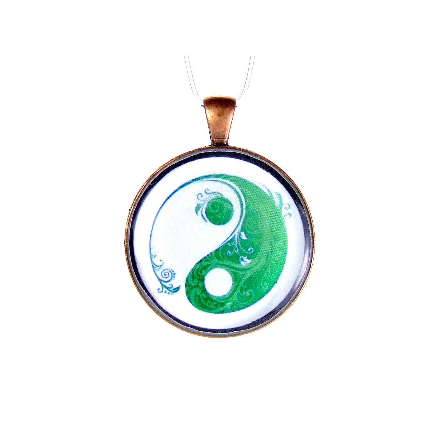 Yin Yang Green Pendant Yoga Antique Copper Pendant