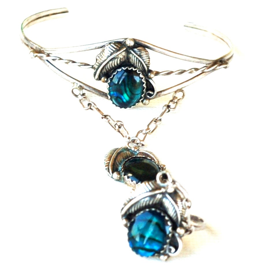 Sterling Silver Abalone Slave Bracelet Ring