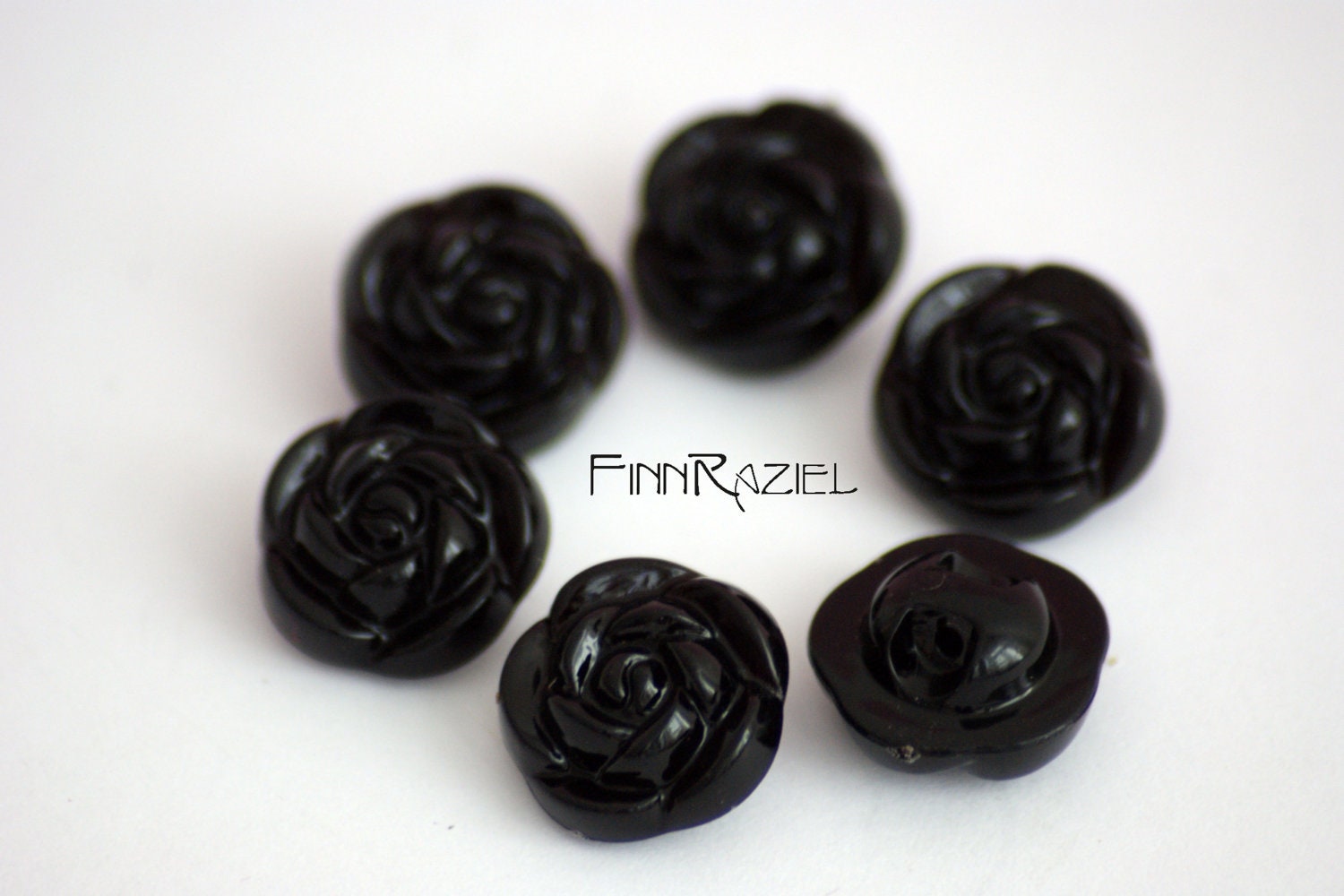 8 black buttons rose ø15mm shank buttons