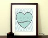 8"x10" Personalized Printable Art - "Two Birds" with initials and wedding date on chevron background - Wedding or Anniversary Gift