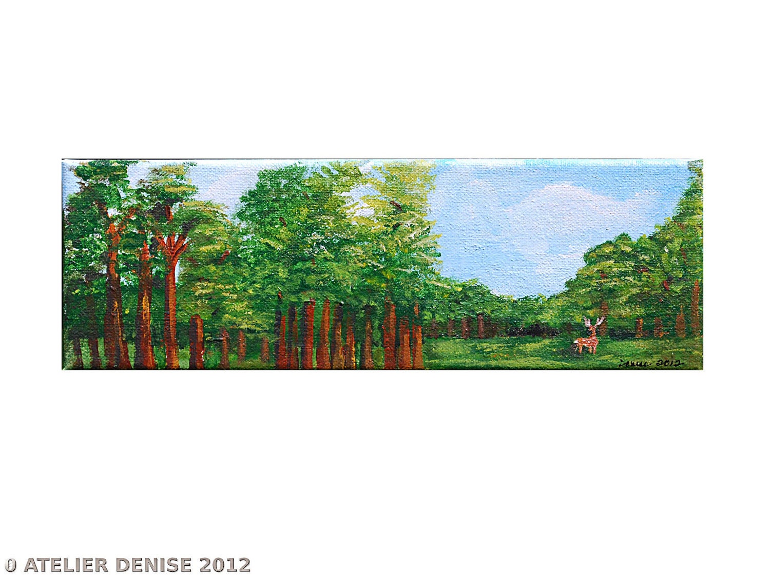 Forest Clearing with Buck Landscape Original Painting, Acrylic on Canvas