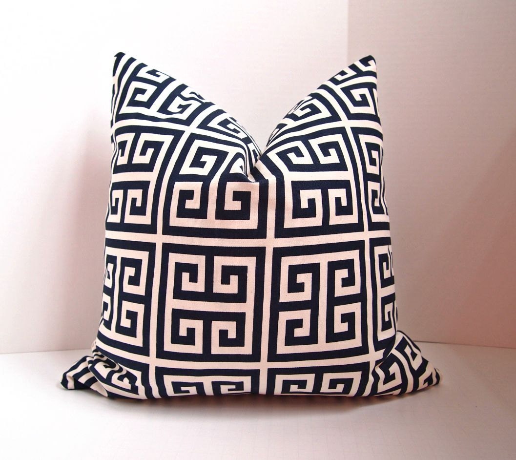 Navy Greek Key Pillow Cover