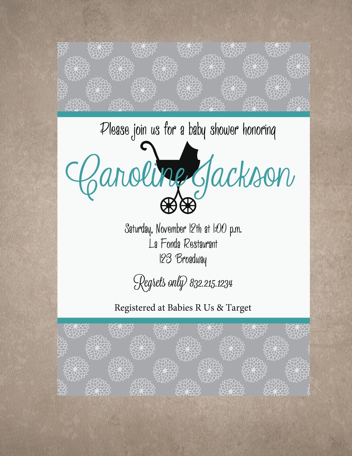 Vintage Grey Baby Shower Invite-Print your own