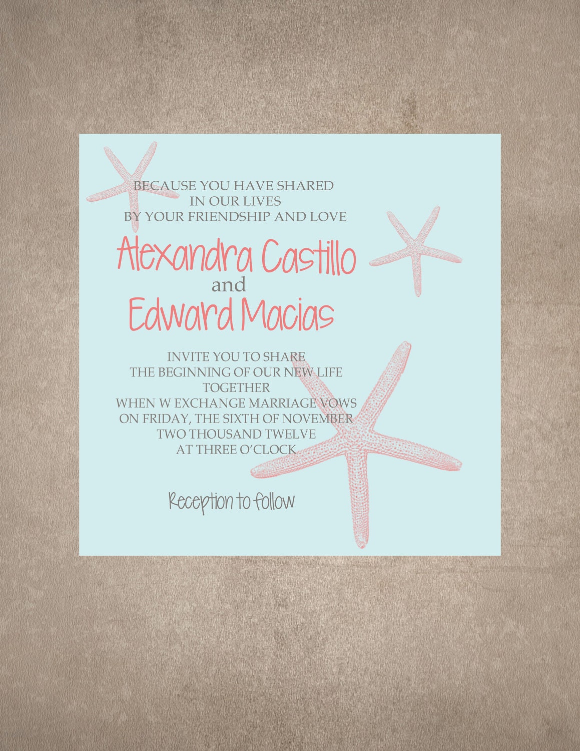 Starfish Custom Wedding Invite-print your own (colors can be changed) Il_570xn
