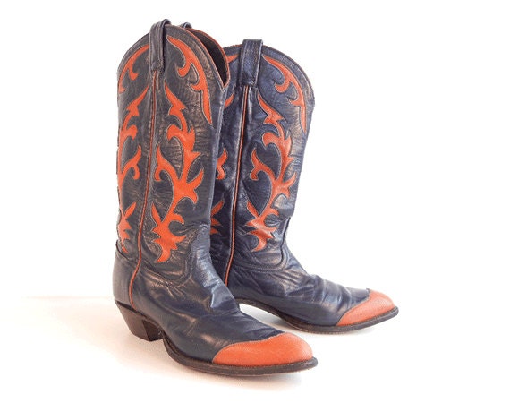 Reserved for Jennifer - Vintage Tony Lama Western Boots / Womens Leather Cowboy Boots Navy Size 7 1/2M