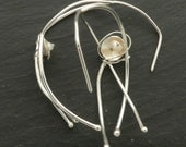 Nest and Branch Hoop Earrings with Pearl Eggs in Sterling Silver
