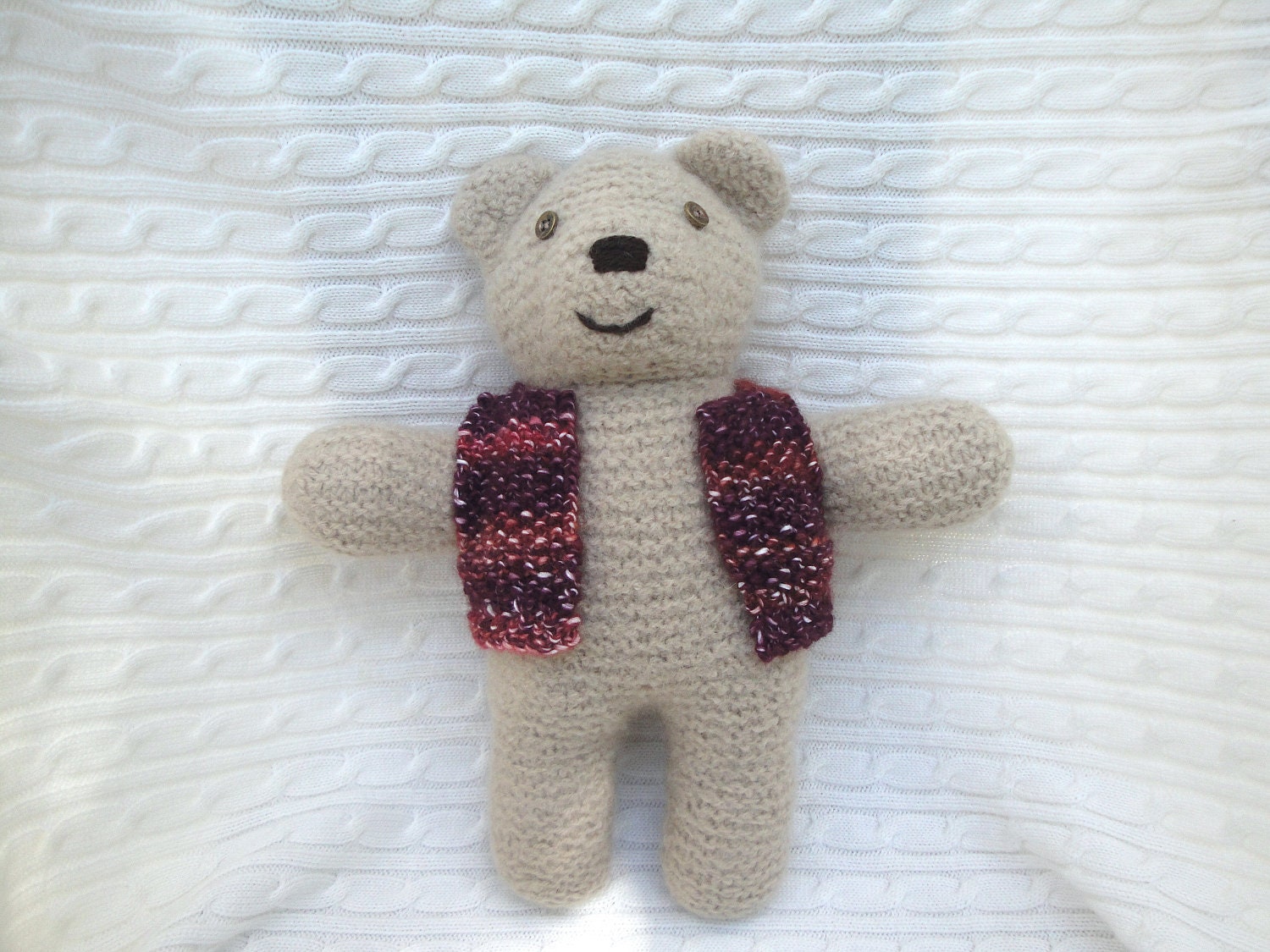 Hand Knit Bear, Brown Bear in Vest, Felted Bear, Soft Huggable Waldorf Toy or Home Gift